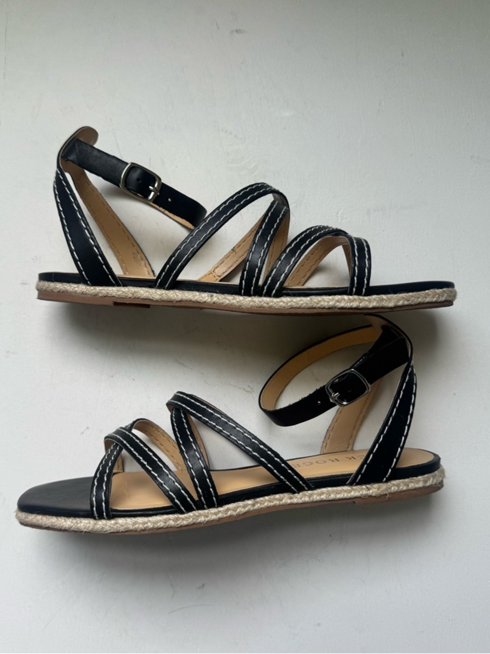 Jack Rogers Island Stitch Leather Ankle Strap Sandals